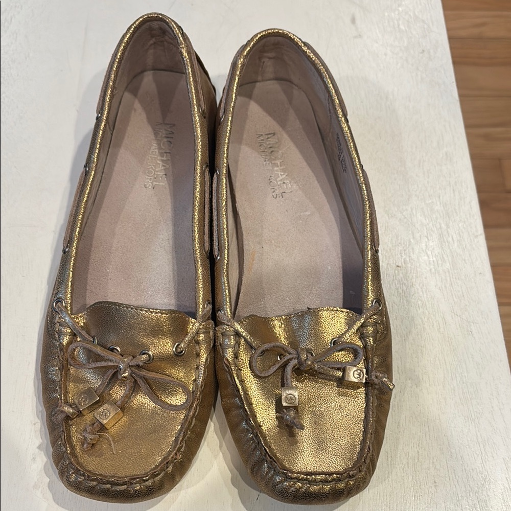 Michael Kors Gold Moccasins with Decorative Bow